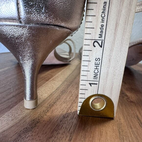 Pelle Moda Vero Cuoio Metallic Rhinestone Ankle Strap Kitten-Heel Size 10 - Picture 4 of 11